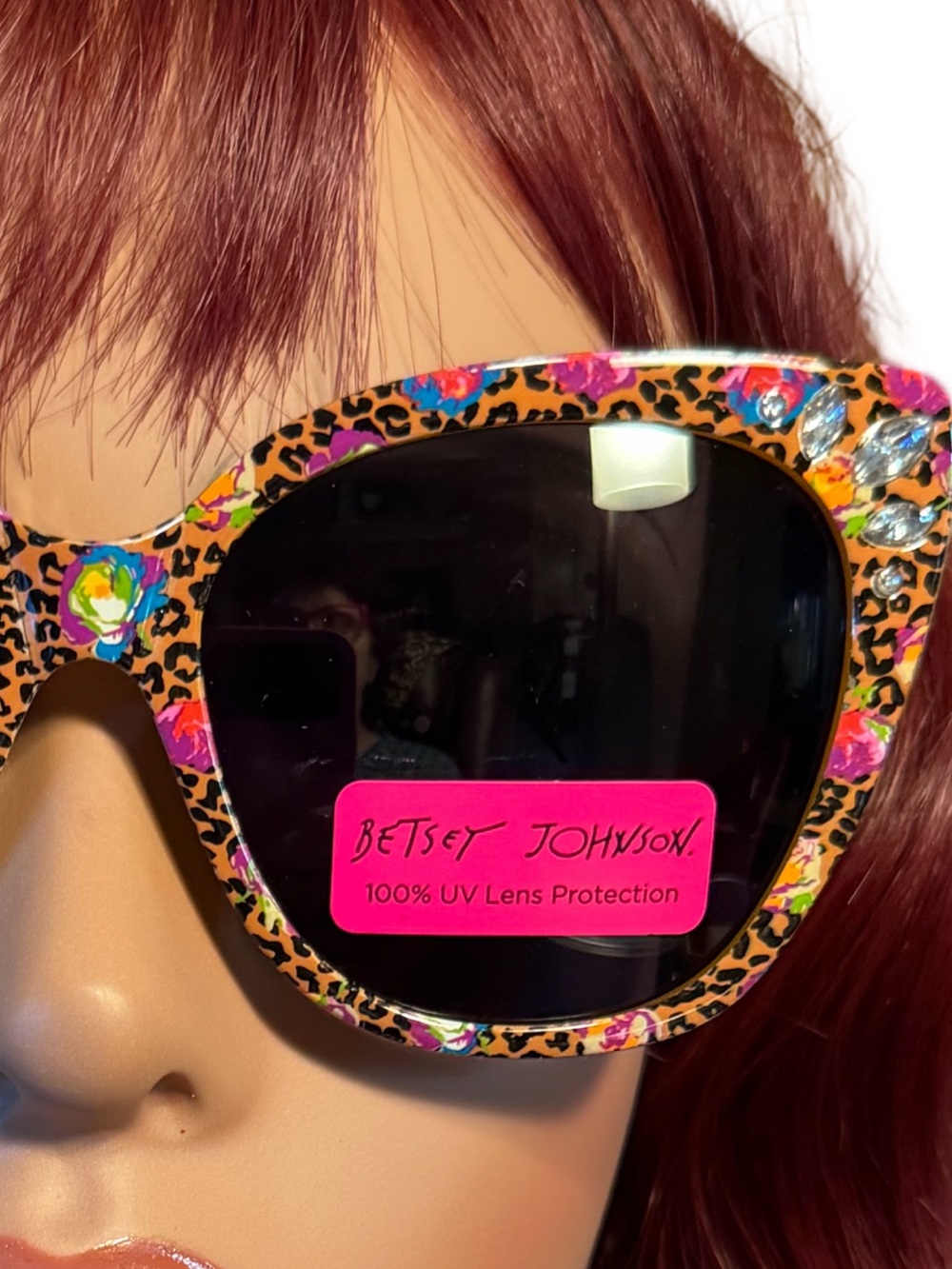 Betsey Johnson NWT Multicolor Leopard Cat-Eye Sunglasses Black Lenses (G014) - Picture 3 of 8